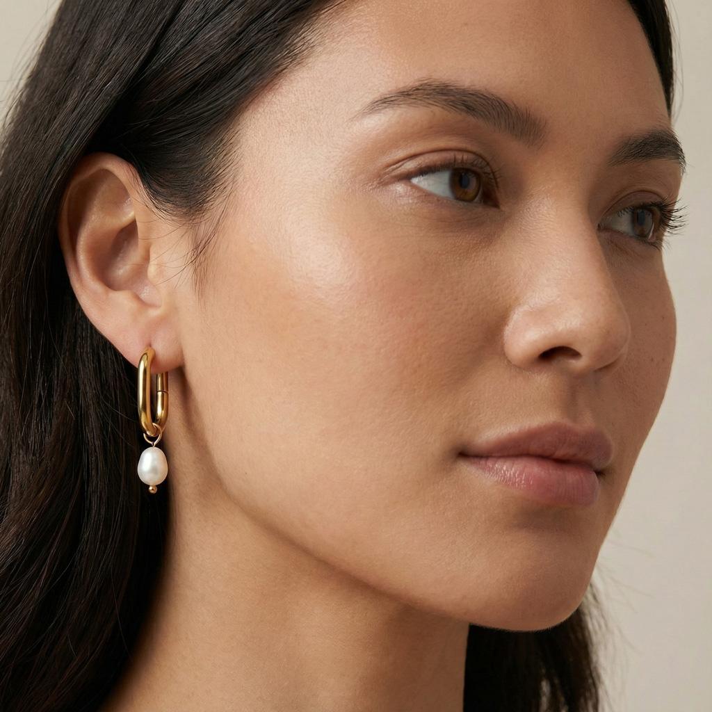 Boucles d’oreilles dorées « Bella » en acier inoxydable avec fermoir anglais et perles pendantes