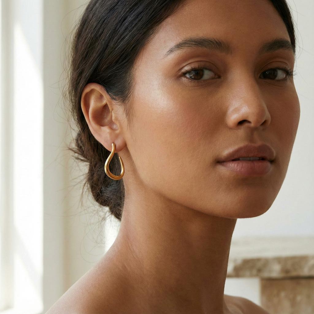 Boucles d’oreilles puces « Daphné » en acier inoxydable dorée design torsadé