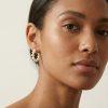 Boucles d’oreilles puces « Pierrette » en acier inoxydable doré, ornées de perles blanches effet nacré formant un demi-cercle élégant