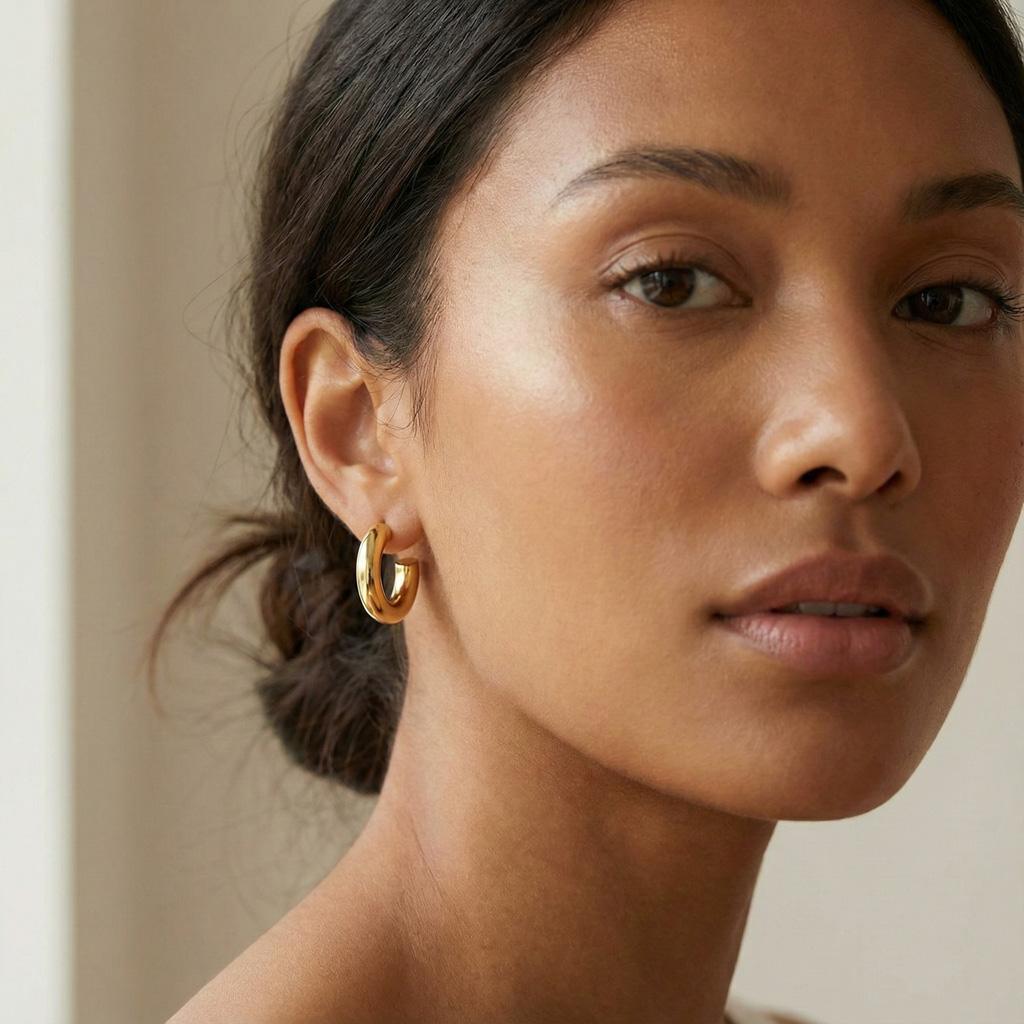 Boucles d’oreilles puces « Sandra » en acier inoxydable dorée au design arrondi épais