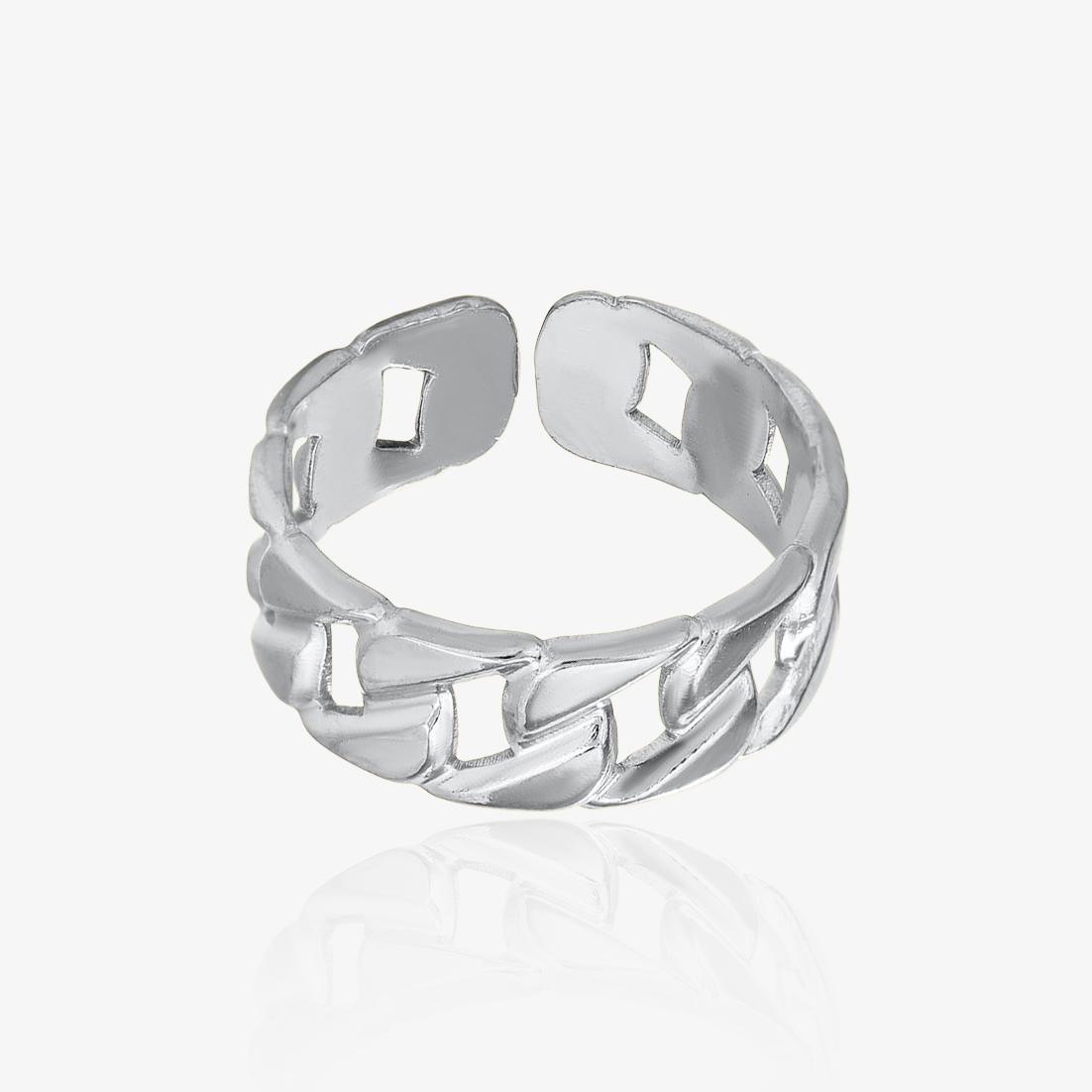 Bague argentée chaîne gourmette en acier inoxydable ajustable