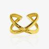 Bague croisée en acier inoxydable doré, design moderne et minimaliste pour femme