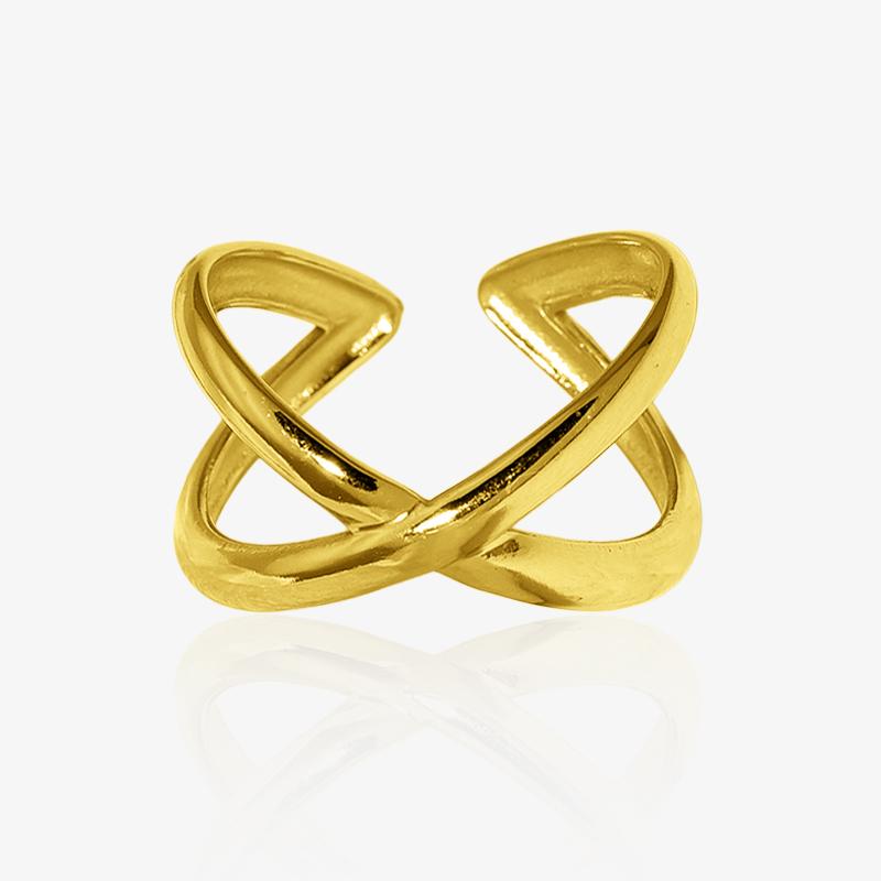 Bague croisée en acier inoxydable doré, design moderne et minimaliste pour femme