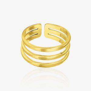 Bague dorée à triple anneau ouvert en acier inoxydable