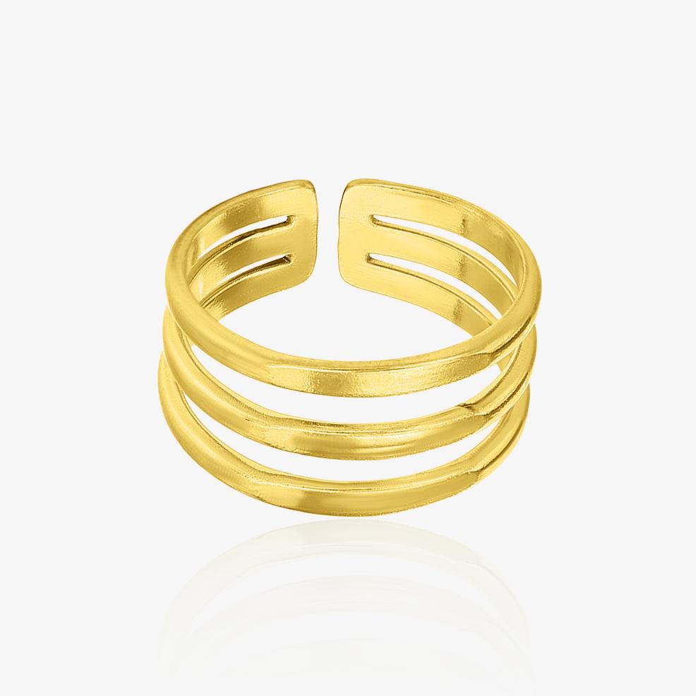 Bague dorée à triple anneau ouvert en acier inoxydable