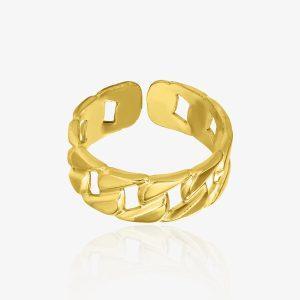 Bague dorée chaîne gourmette en acier inoxydable ajustable