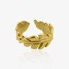Bague dorée en acier inoxydable au design feuille bijou ajustable au style naturel et élégant