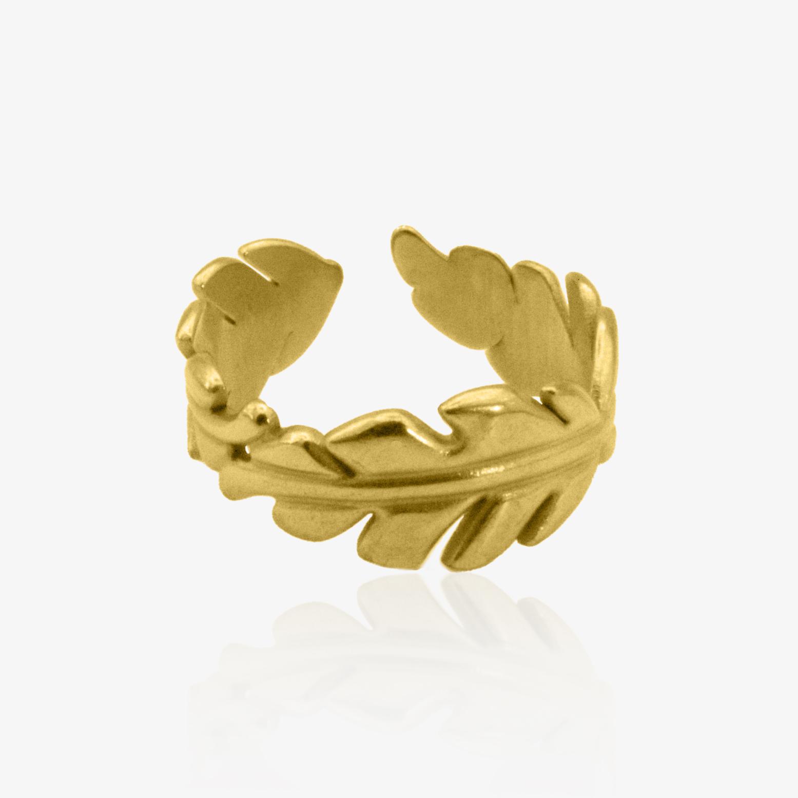 Bague dorée en acier inoxydable au design feuille bijou ajustable au style naturel et élégant