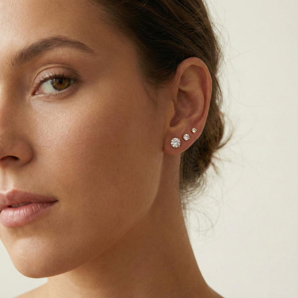 3 Paires de boucles d’oreilles puces « Elsa » en acier inoxydable doré et argenté, ornées d’un zircon scintillant