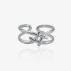 Bague argentée en acier inoxydable avec design géométrique ouvert, bijou tendance et ajustable pour femme