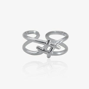Bague argentée en acier inoxydable avec design géométrique ouvert, bijou tendance et ajustable pour femme
