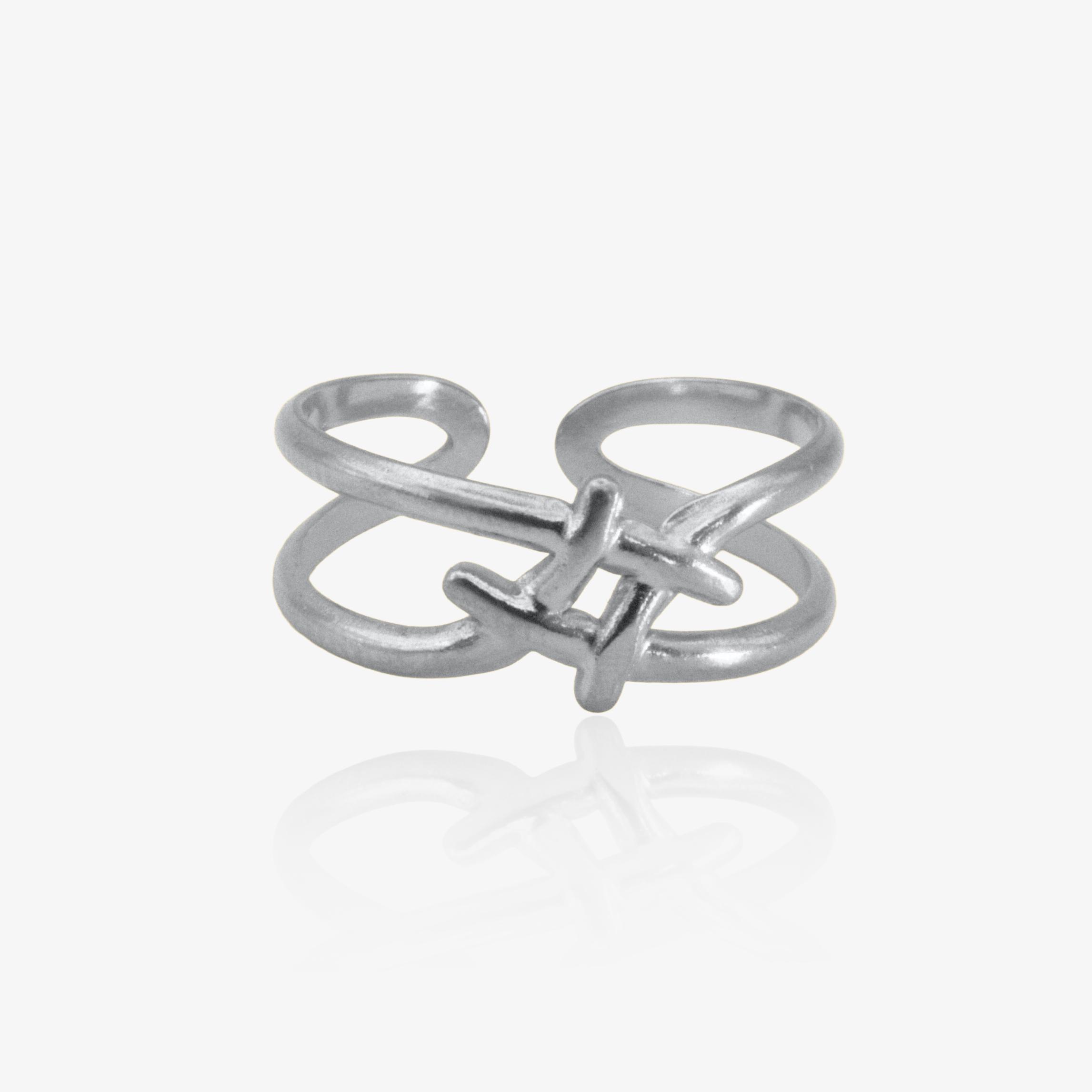 Bague argentée en acier inoxydable avec design géométrique ouvert, bijou tendance et ajustable pour femme