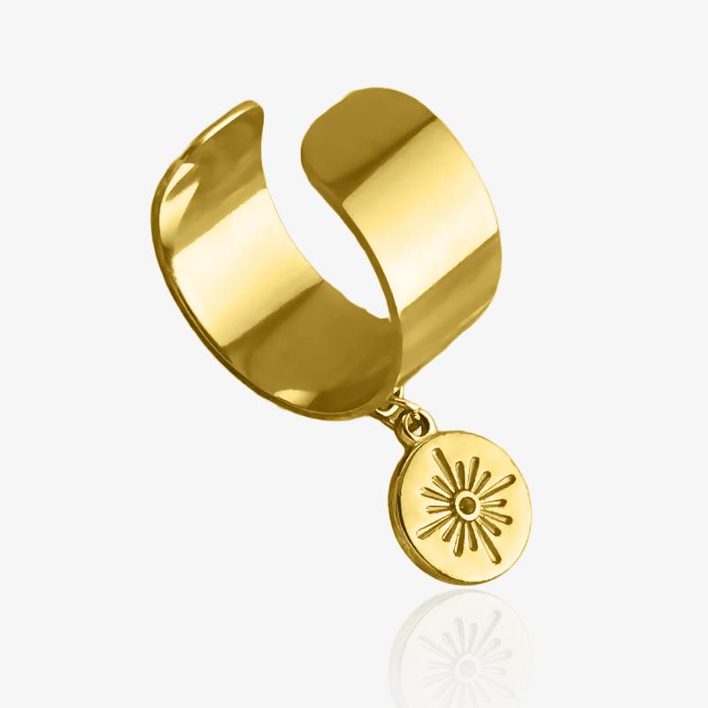 Bague dorée avec pendentif soleil en acier inoxydable