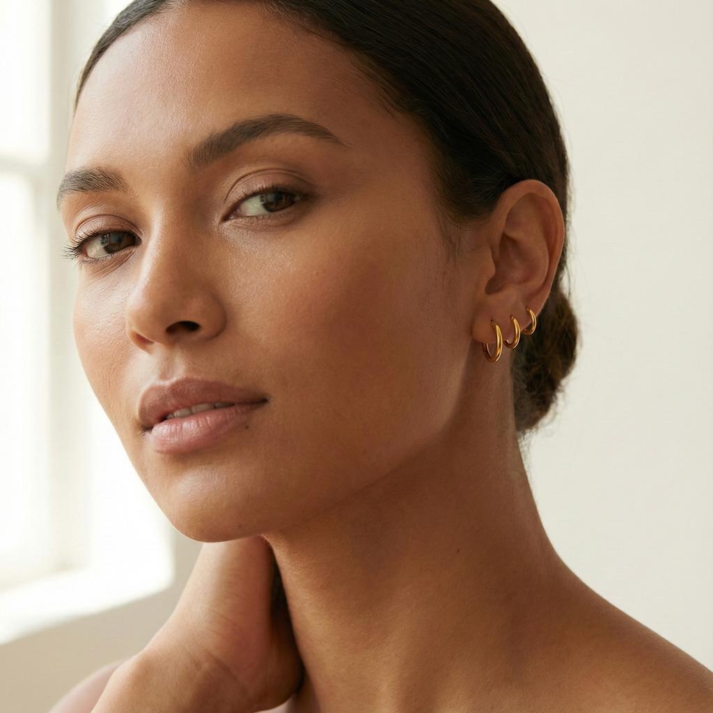 Boucles d’oreilles Huggie « Angelina » en acier inoxydable doré - Set de 3 paires de tailles différentes