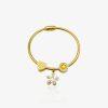 Bracelet doré en acier inoxydable avec charms cœur, fleur et pierre jaune, bijou fantaisie et symbolique pour femme