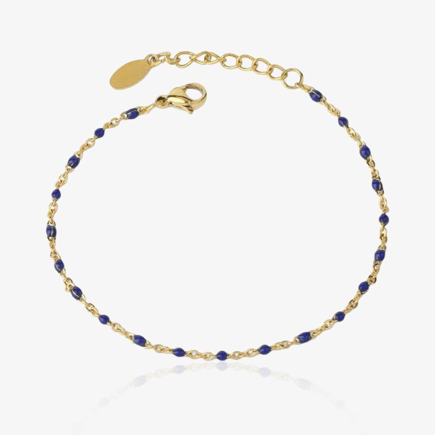 Bracelet doré en acier inoxydable avec perles bleu, bijou fin et coloré pour femme