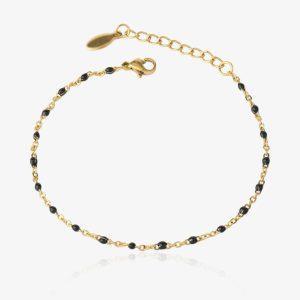Bracelet doré en acier inoxydable avec perles noir, bijou fin et coloré pour femme