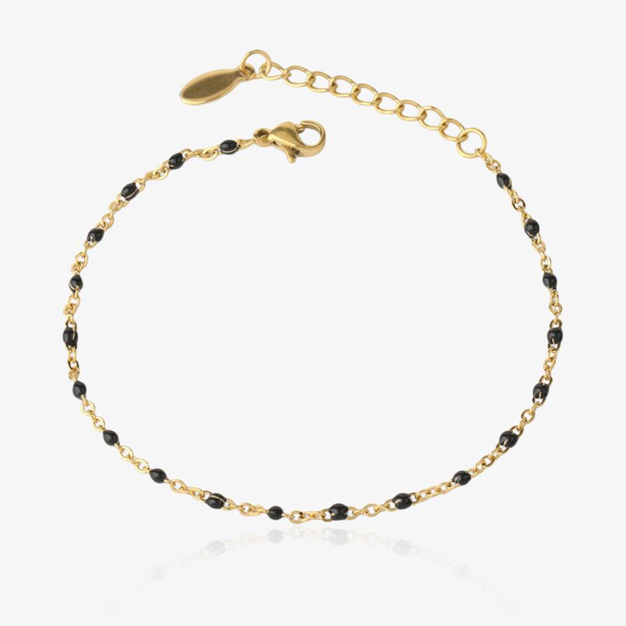 Bracelet doré en acier inoxydable avec perles noir, bijou fin et coloré pour femme