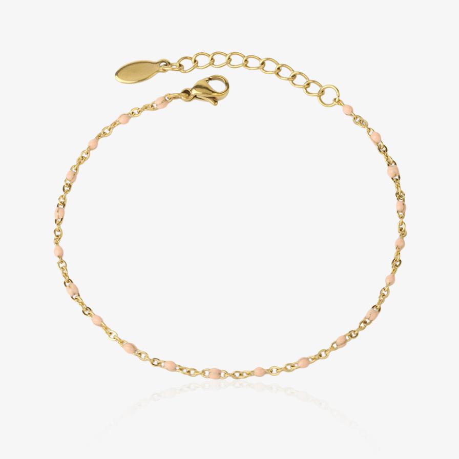 Bracelet doré en acier inoxydable avec perles rose, bijou fin et coloré pour femme