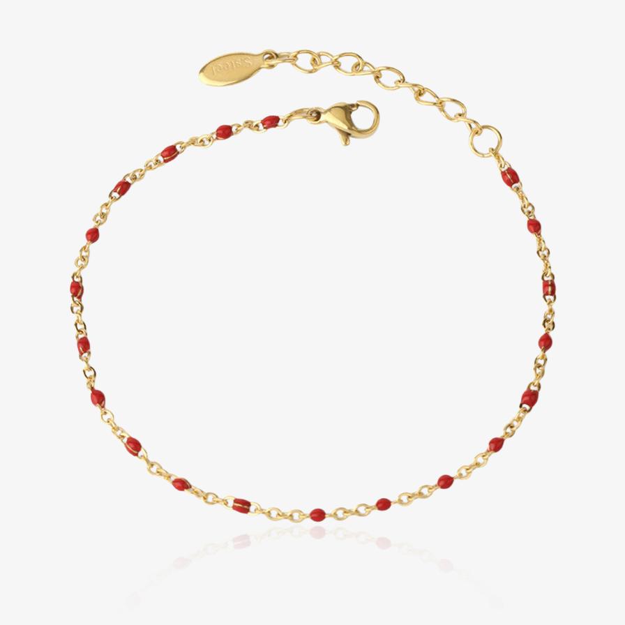 Bracelet doré en acier inoxydable avec perles rouge, bijou fin et coloré pour femme