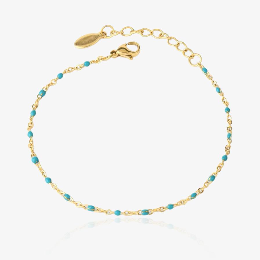 Bracelet doré en acier inoxydable avec perles turquoise, bijou fin et coloré pour femme