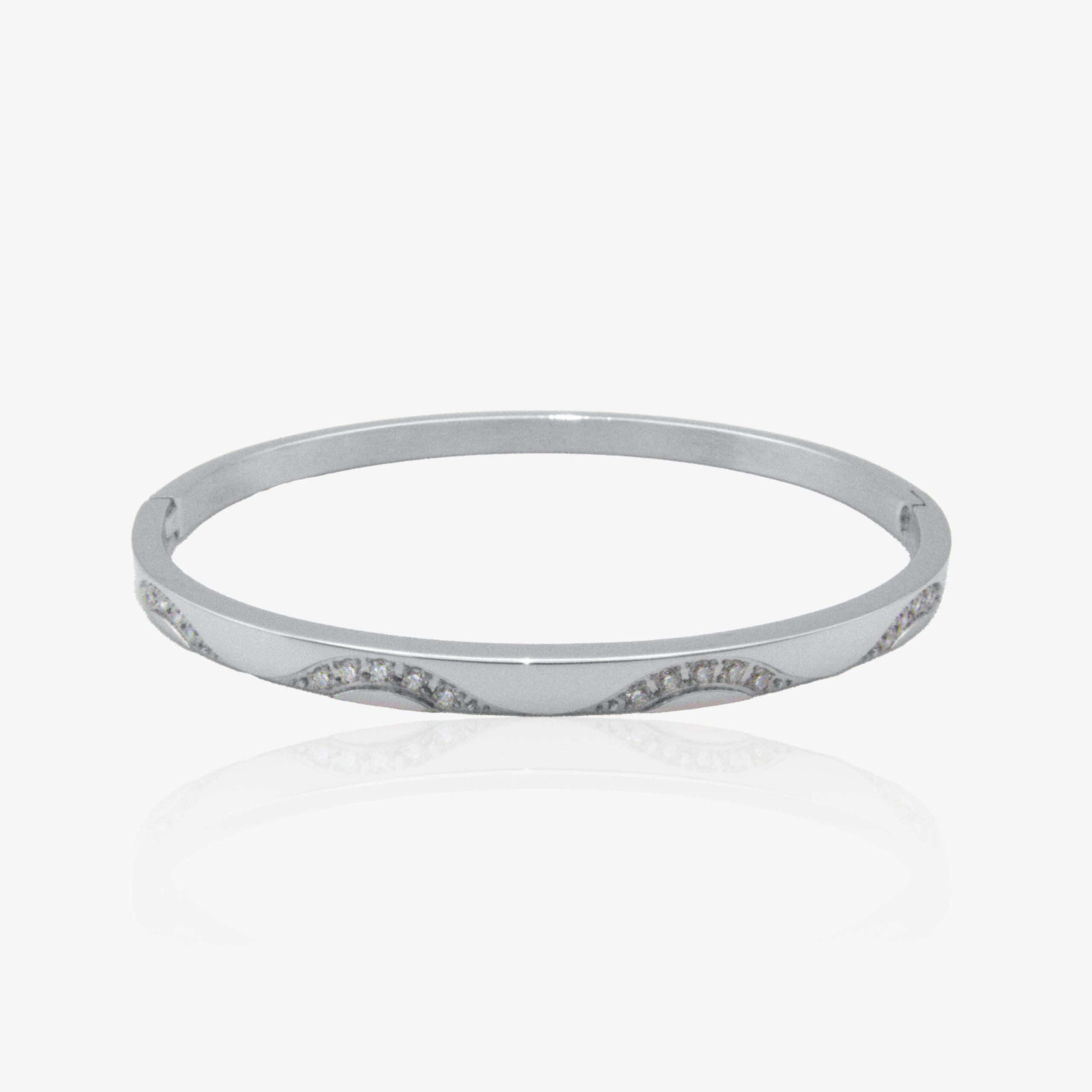 Bracelet jonc argenté en acier inoxydable avec strass scintillants, bijou élégant pour femme