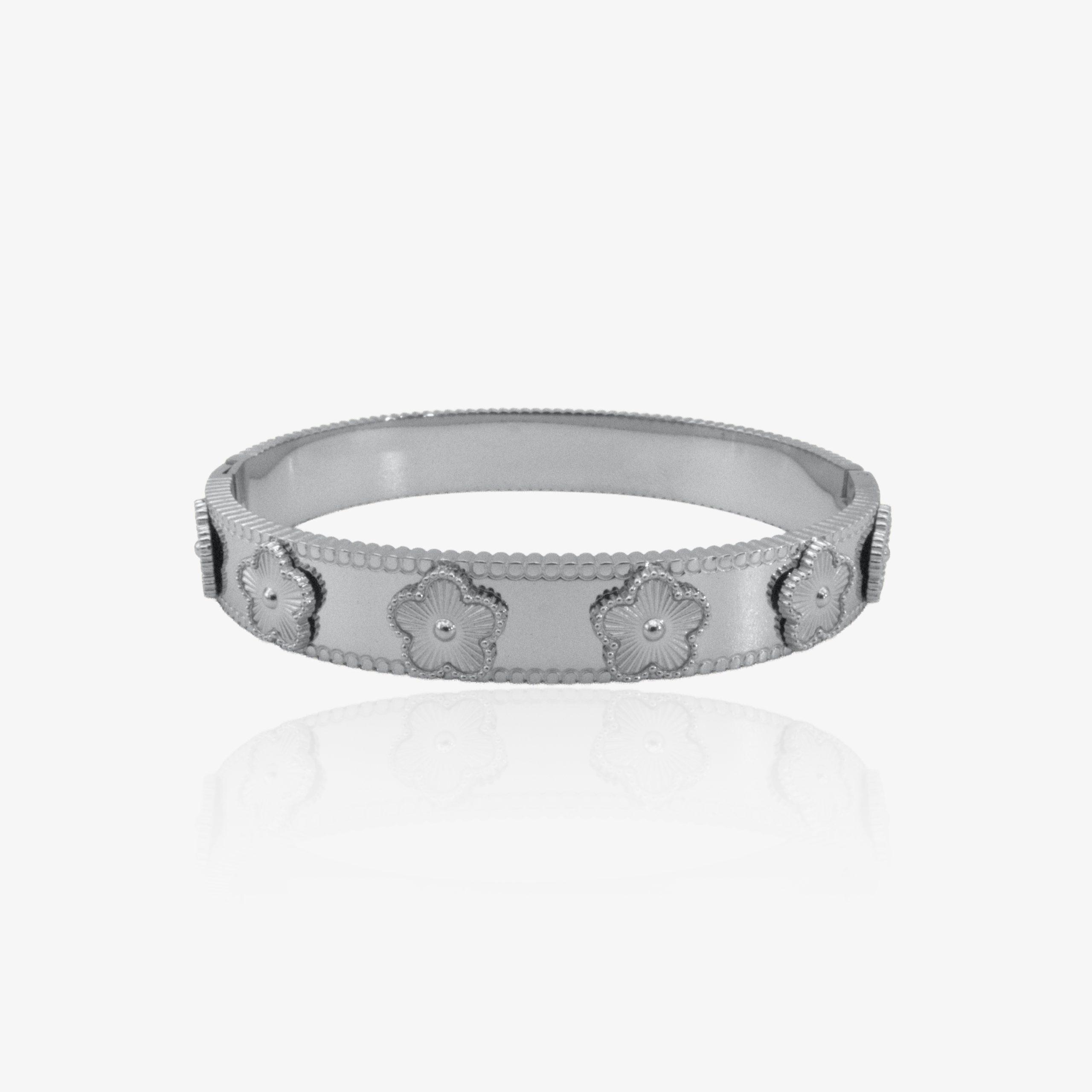 Bracelet jonc trèfle porte-bonheur en acier inoxydable argenté, bijou symbolique raffiné pour femme