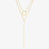 Collier doré en acier inoxydable à double chaîne avec pendentif cercle martelé et barre, bijou minimaliste et élégant pour femme