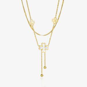 Collier doré en acier inoxydable avec pendentifs trèfles porte-bonheur et nacre blanche, bijou raffiné pour femme