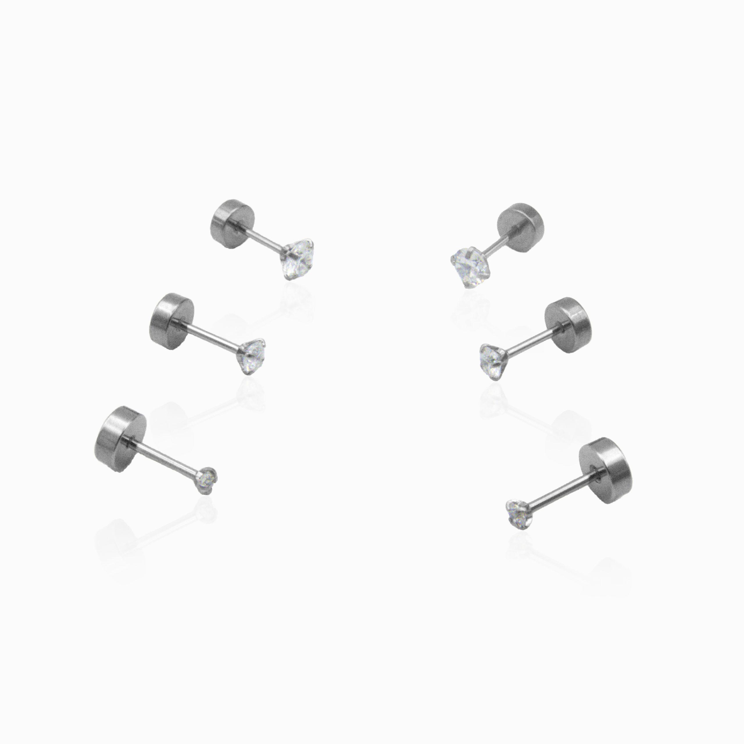 Lot de piercings en acier inoxydable argenté avec strass brillants, bijoux discrets pour oreilles ou cartilages