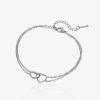 Bracelet argenté en acier inoxydable avec deux cœurs entrelacés, bijou délicat et romantique pour femme