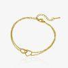 Bracelet doré en acier inoxydable avec deux cœurs entrelacés, bijou délicat et romantique pour femme
