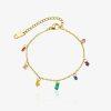 Bracelet doré en acier inoxydable avec pendentifs colorés, bijou ajustable pour poignet ou cheville