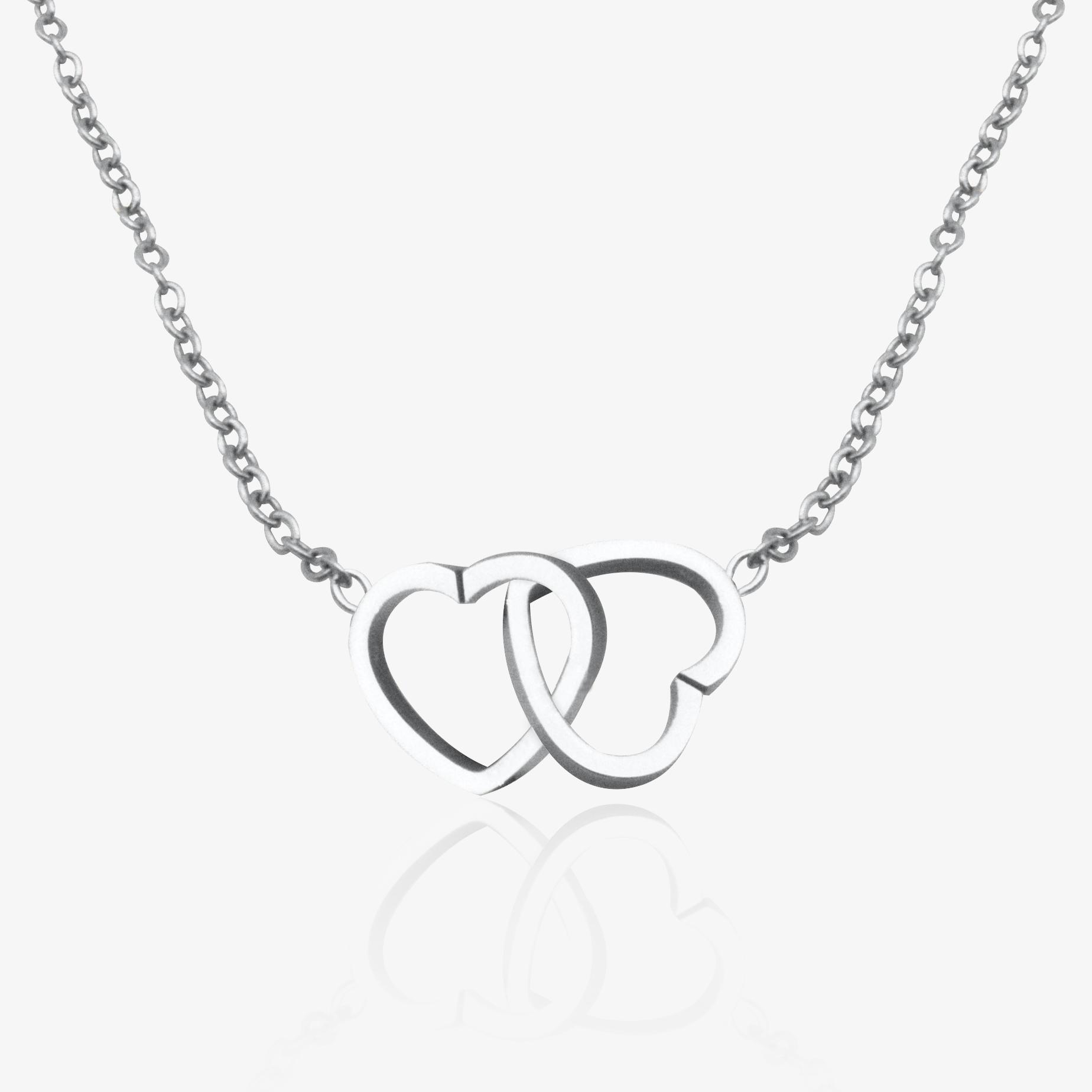 Collier argenté en acier inoxydable avec pendentif deux cœurs entrelacés, bijou romantique pour femme