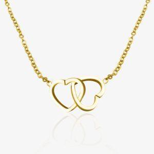 Collier doré en acier inoxydable avec pendentif deux cœurs entrelacés, bijou romantique pour femme