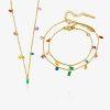 Composition de bijoux dorés en acier inoxydable avec pierres multicolores,collier, bracelet et bracelet cheville