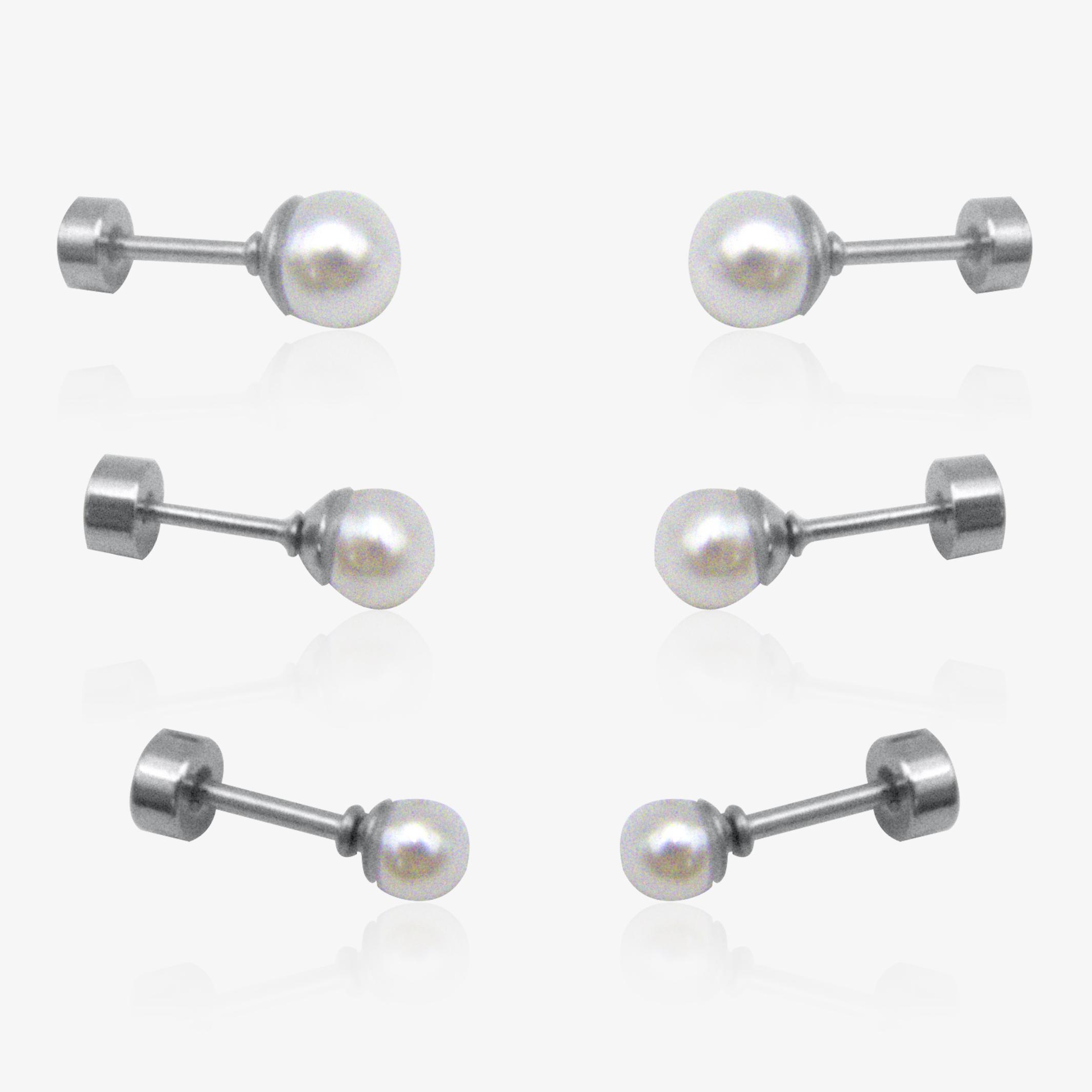 Lot de piercings argentés en acier inoxydable avec perles blanches, bijoux élégants pour oreilles ou cartilages
