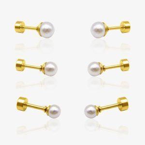 Lot de piercings dorés en acier inoxydable avec perles blanches, bijoux élégants pour oreilles ou cartilages