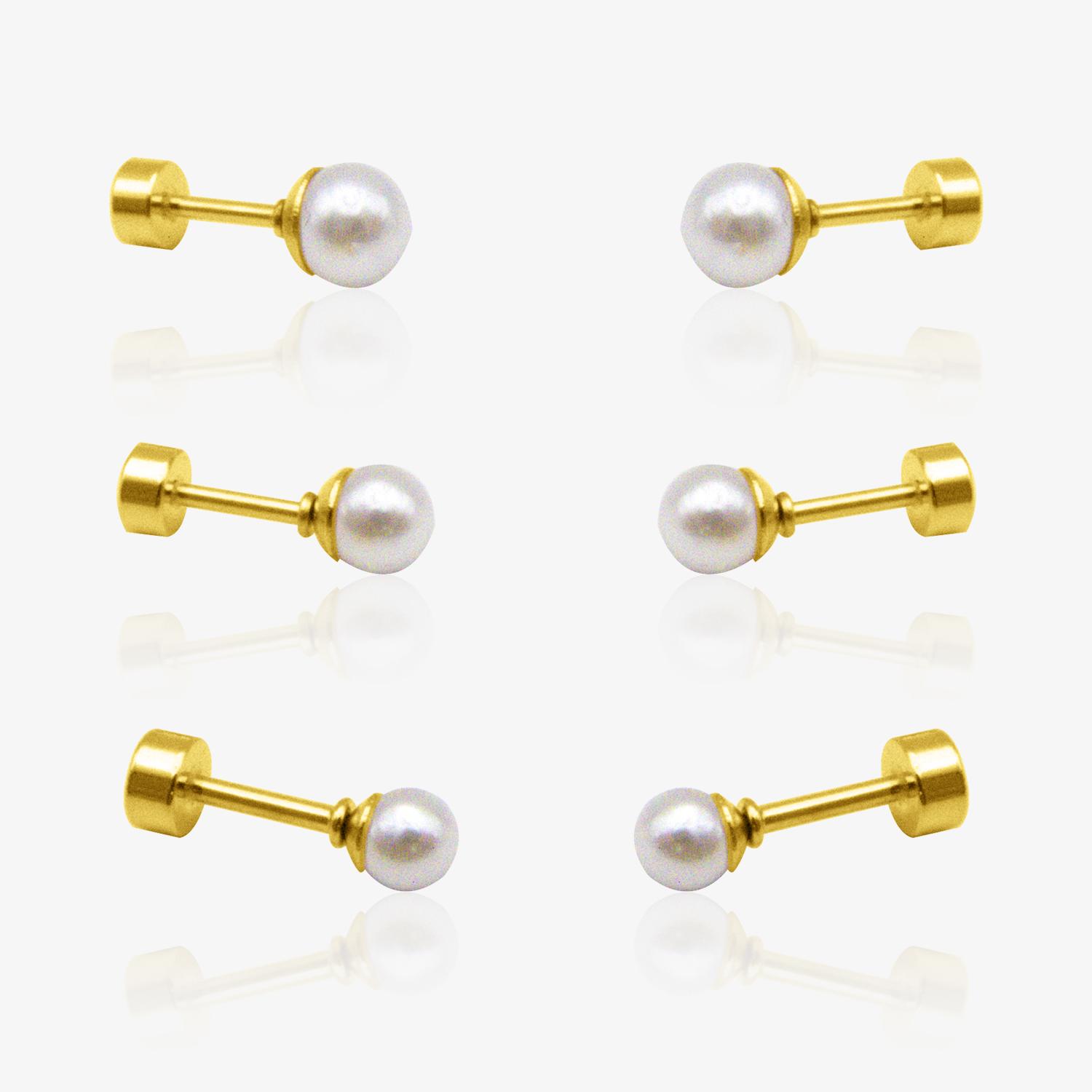 Lot de piercings dorés en acier inoxydable avec perles blanches, bijoux élégants pour oreilles ou cartilages